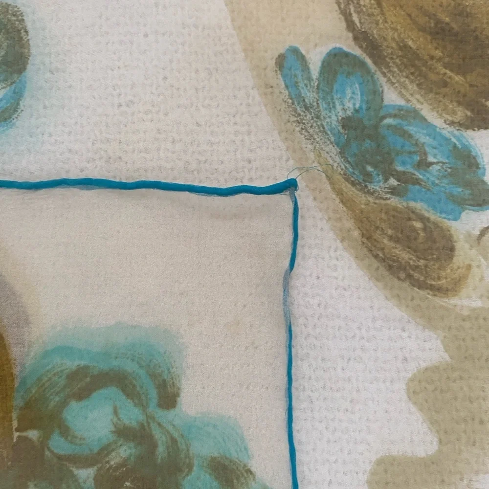 Sheer Chiffon Floral Scarf with Hand Rolled Edges